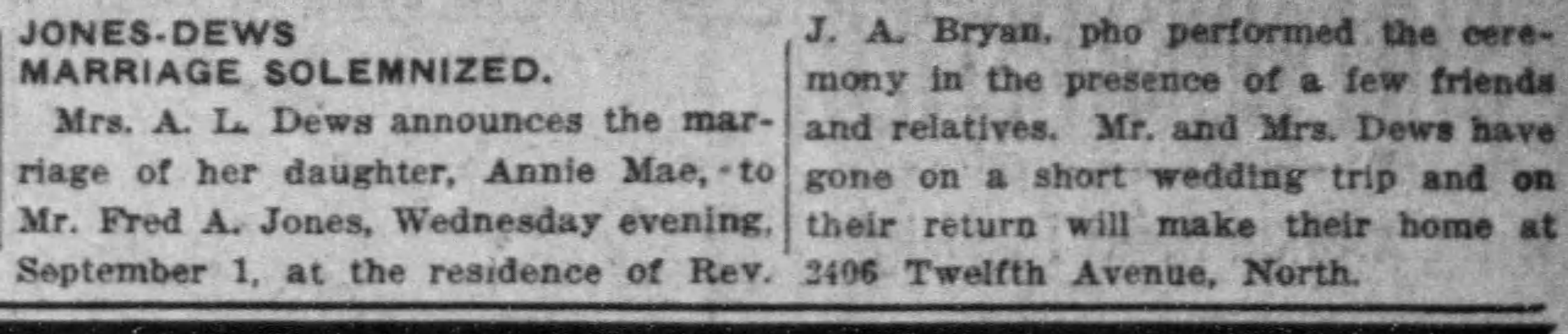 Annie Mae Dews-Fred A. Jones